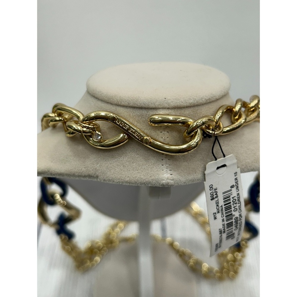 NWT Anne Klein Blue & Gold Tone Chunky Curb Chain Statement Necklace 24"‎ - Picture 5 of 8